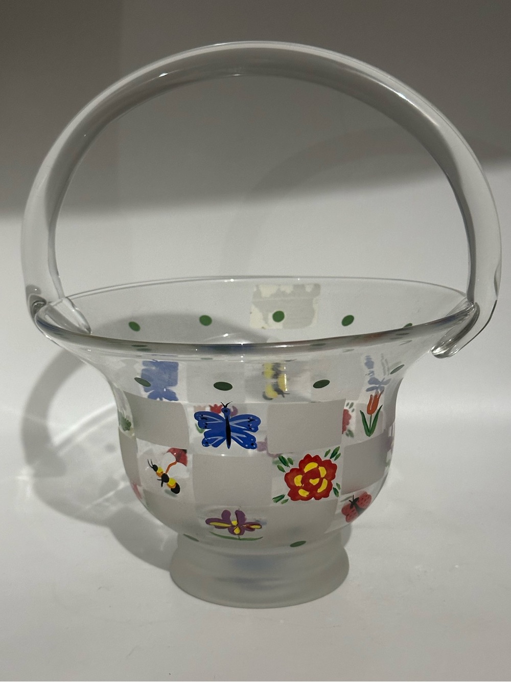 Lenox Hand-Painted natures splendor pattern Clear Glass Basket with Handle